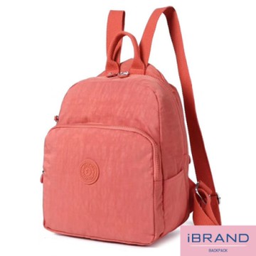 iBrand後背包 輕盈防潑水素色大口袋尼龍後背包-蜜桃橘