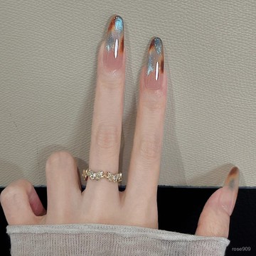 ➕純色美美噠💯爆閃新款顯白手工琥珀穿戴貓眼美甲秋冬手繪暈染高級可拆卸貼片純色穿戴甲 SJ2T