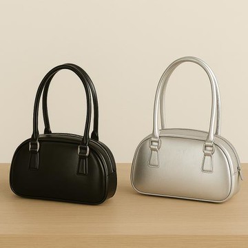 【MISUE】韓系保齡球小包/PU皮質感/手提斜背方包-銀色/黑色