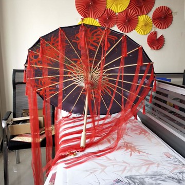 古代女子古裝漢服油紙傘 攝影走秀道具傘防雨飄帶傘古風傘流蘇傘