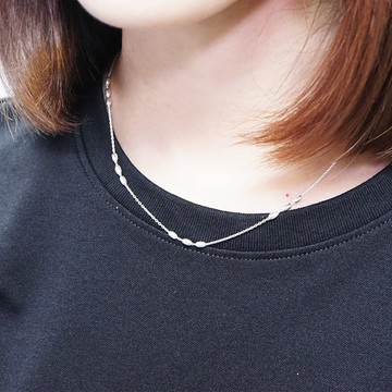 橢圓銀珠項鍊 三連設計款 925純銀項鍊 女生項鍊 搭配鍊 純銀鍊子