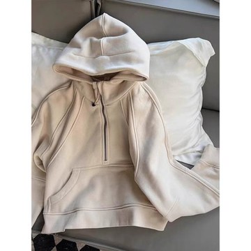 歐貨高級感美式慵懶小個子白色連帽半拉鏈衛衣外套女春秋2025新款