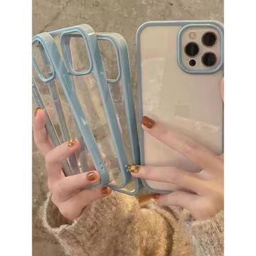 透明超薄奶藍遠峰藍邊框適用于蘋果16/14promax貼紙滴膠diy手機殼iPhone11純色邊框XR軟邊硬背78p亞克力12/13