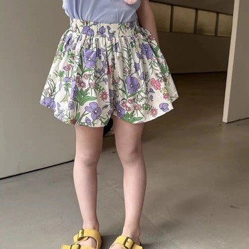 夏季新品~女孩甜美可愛風碎花花苞短褲夏季新款女寶寶鬆緊腰百搭蓬蓬裙褲 女童短褲 休閒五分褲 韓版運動短褲 中小童短褲