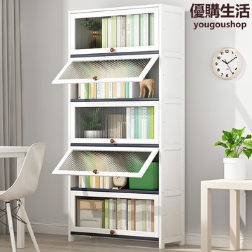優購生活防塵書柜實木書架置物帶門落地靠墻家用兒童客廳小儲物柜簡易美式熱銷公司貨開發票收納櫃書櫃書架屏風置物架儲物櫃置物櫃
