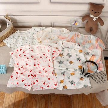 Mini baby🌷兒童夏季泡泡雲朵棉短袖短褲套裝空調服家居服薄款睡衣
