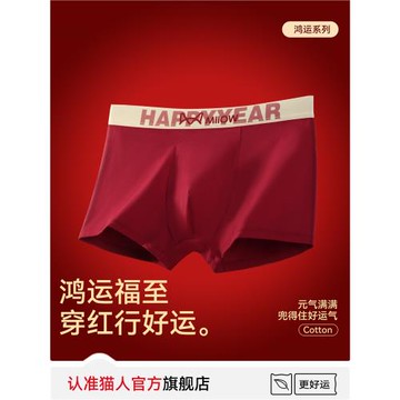 貓人青少年本命年內褲紅色男生大童初高中生發育期男孩純棉四角褲