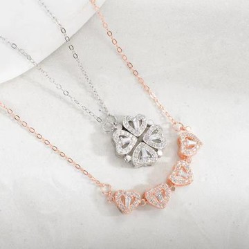 2024款小愛心四葉草一款兩戴折疊項鏈女簡約鋯石S925銀網紅鎖骨鏈