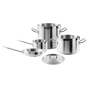 sambonet Professionale 不鏽鋼鍋具5件組 深湯鍋 28 x 23.5cm + 醬汁鍋16 x 11.5cm + 雙耳湯鍋 28 x 18cm + 平底鍋 28cm + 上蓋 28cm  銀色  1組