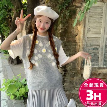【梨卡】隔日到貨 女裝  背心 毛衣 立體花朵 氣質背心 百搭 顯瘦背心 舒適 ES037【現貨24H】