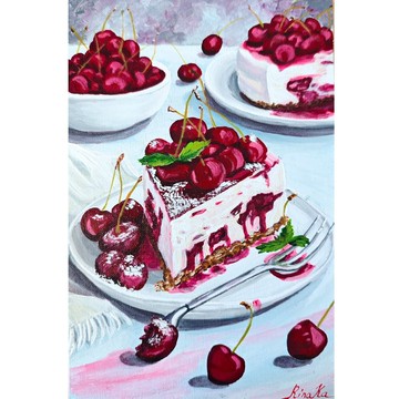 原創櫻桃蛋糕繪畫 美食藝術 甜點靜物 作者  RinaArtSK