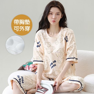 【韓國K.W.】KQN4452韓國純真爛漫有胸墊居家睡衣(睡衣/睡裙/家居服/涼感睡衣/連身睡衣)