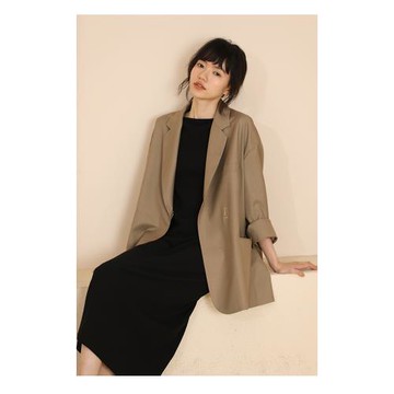 哈齒長袖V領休閑咖色西裝外套