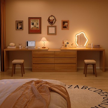 【台灣公司 可打統編】實木梳妝臺臥室簡約現代電腦桌書桌床尾斗柜妝臺一體轉角化妝桌子 c7262