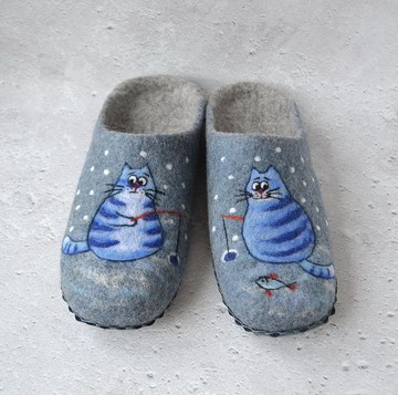 毛氈羊毛貓拖鞋男士定制保暖家居鞋男朋友家拖鞋