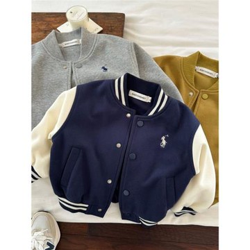 兒童春秋外套2025新款寶寶棒球服男童休閑寬松純色潮寶立領小外套