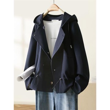 IHIMI海謐秋季連帽短款風衣女士2025春秋新款寬松今年流行外套女