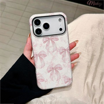 INS粉色蝴蝶結iPhone17蘋果16pro手機殼二合一菲林15硬殼14復古13
