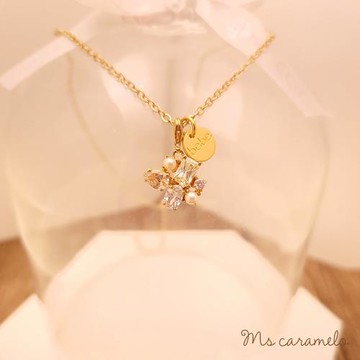 【焦糖小姐 Ms caramelo】彩色鋯石 貝珠 Fancy 項鍊