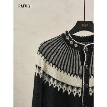 (免運)2026新款費爾島毛衣秋冬慵懶高級感復古提花繡花針織寬松廓形上衣