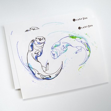 海獺水獺紋身貼紙 極簡連貫幼線刺青 海洋動物紋身貼紙防水水印貼