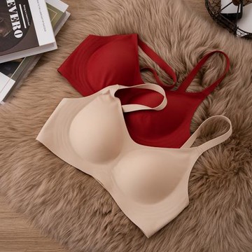 無痕性感內衣女結婚新娘無鋼圈乳膠文胸套裝顯小胸紅色本命年胸罩