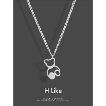 卡通小熊項鏈吊墜配飾鈦鋼不掉色網紅百搭嘻哈短款可愛潮男女情侶