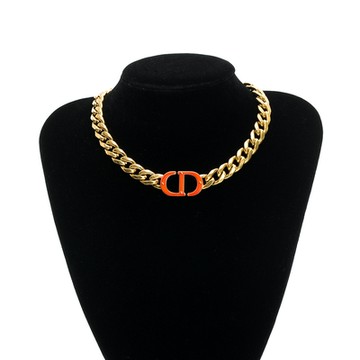 DIOR 迪奧迪奧 MONTAIGNE蒙田30螢光橘釘飾CD項鏈/頸鏈