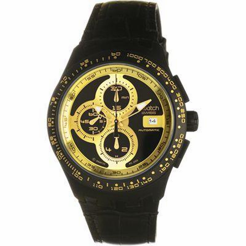 スウォッチ SVGB401 Swatch IRONY クロノグラフ 自動巻 オートマチック メンズ 腕時計 時計 イエローゴールド ブラック レザー  | LINEブランドカタログ