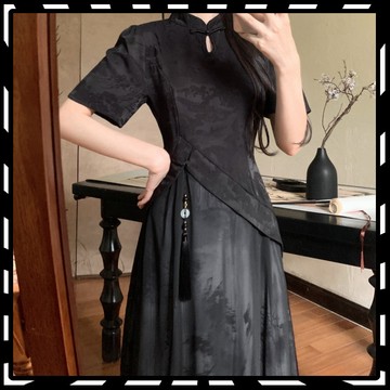 🥇桃園出貨 品質保證🥇 大碼胖mm連衣裙女裝2025夏季新款遮肚顯瘦新中式氣質水墨拚接旂袍 💯滿額免運💯147-C-7