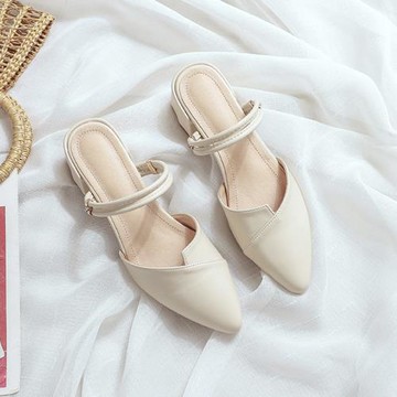 包頭涼鞋女款夏季外穿女士配裙子氣質粗跟尖頭半拖鞋單鞋高跟鞋子