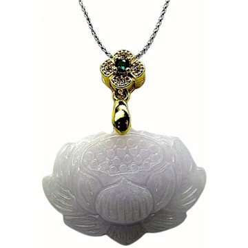 紫羅蘭蓮花 天然A貨翡翠墜鍊玉墜子項鍊H09