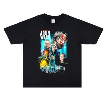 歐美動作電影疾速追殺個性海報設計印花T恤青年短袖寬松純棉男女