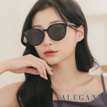 【ALEGANT】輕旅嬉遊晴空黑TR90圓框寶麗來偏光墨鏡/UV400太陽眼鏡