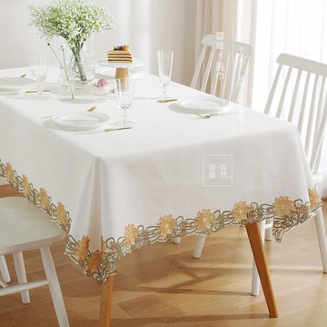 唯米9952簡約麻棉蕾絲方形餐桌布藝小圓桌防塵蓋巾茶幾電視柜臺布