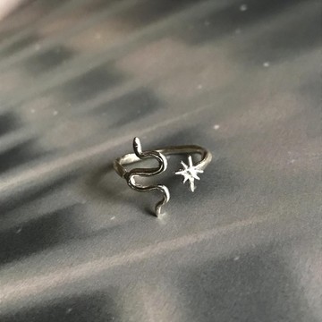925銀 黃銅 小蛇 星芒 開口 戒指