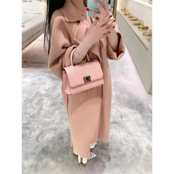 三文魚粉色雙面羊絨大衣女中長款寬松休閑雙面絨2025新款毛呢外套