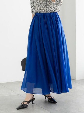 柔美透膚光澤感百褶長裙(0F000748210) - Te chichi