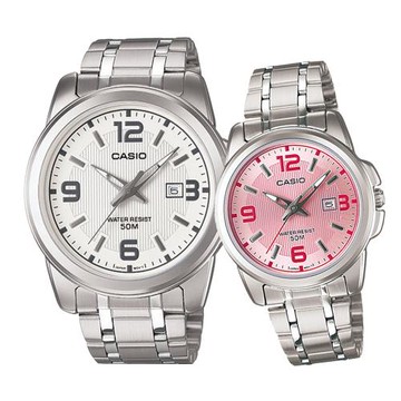 【CASIO 卡西歐】浪漫情人 指針對錶 不鏽鋼錶帶 50米防水 (MTP-1314D-7A+ LTP-1314D-5A )