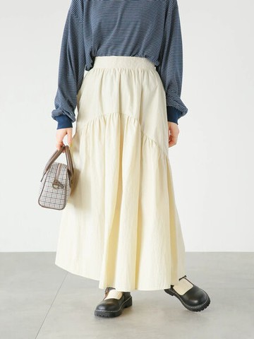 後腰鬆緊素面尼龍剪裁長裙(FF31L0L0480) - ehka sopo