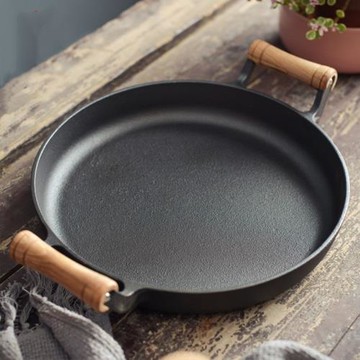 煎餅鍋木柄家用煎餅鍋鑄鐵平底鍋烙餅鏊子攤煎餅果子工具不粘鍋手