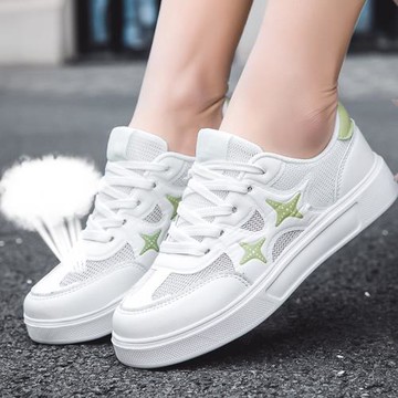 系帶女鞋小白鞋夏季薄網運動鞋平底板鞋網面透氣單鞋輕便防臭百搭