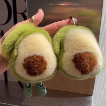 鑰匙扣 鑰匙圈 鑰匙掛飾 【可愛牛油果】真獺兔毛汽車鑰匙扣掛件ins毛絨球書包包掛飾禮物『ZW8479』