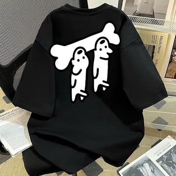 【隔日到貨!高品質】狗啃骨头印花t重磅純棉短袖t美式復古寬鬆短袖潮流ins風T恤韓版圓領短t落肩T恤潮流夏季百搭男女上衣