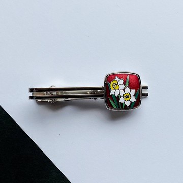 Narcissus【紅】景泰藍領帶夾紅銅金屬景泰藍