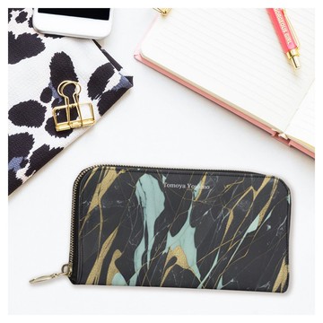 奢華神秘大理石紋長夾式萬用包 真皮