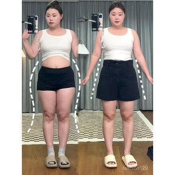💛限時下殺💛梨形身材高腰牛仔短褲女夏季新款大碼胖mm設計感顯瘦a字闊腿熱褲