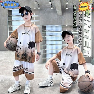 ⚡台灣現⚡️男童籃球服套裝 短袖套裝 夏天套裝 運動套裝 兒童短袖上衣 大童短褲 中大童薄款夏裝 流川楓印花兩件套 男孩
