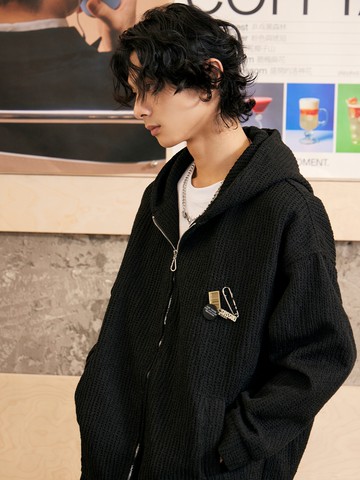 慵懶風粗針織連帽外套