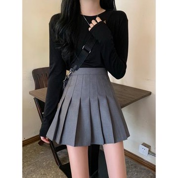 灰色百褶裙a字半身裙女夏季新款高腰顯瘦jk西裝短裙春季短款裙子